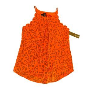 BCX High-Neck Scallop-Edge Flowy Top | Size XS | Orange Floral Print | NWT